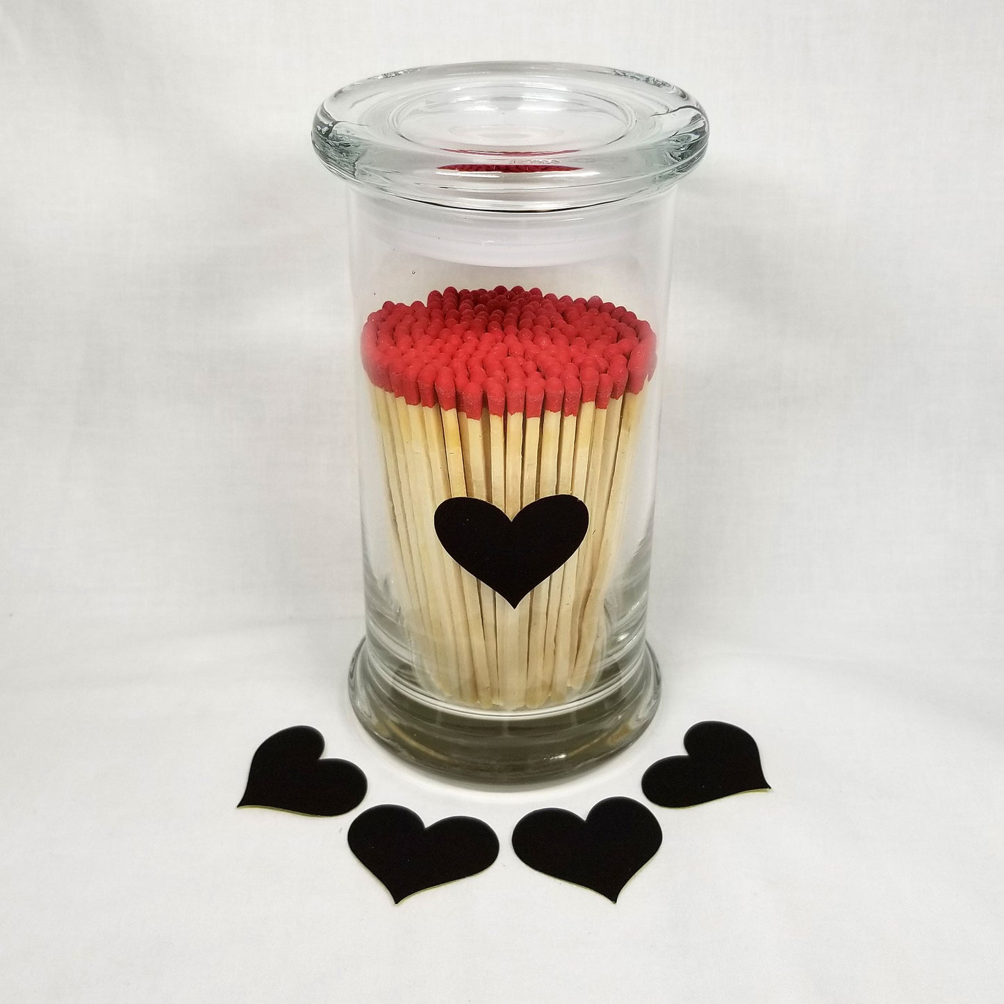 Large Glass Match Holder Jar - Heart Striker