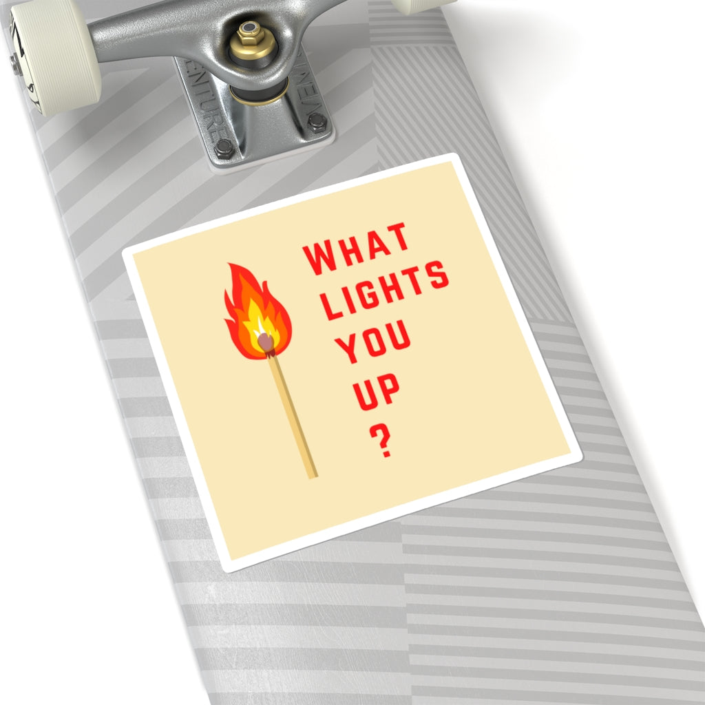 What Lights You Up? | Red Text on Beige | Die-Cut Square Sticker
